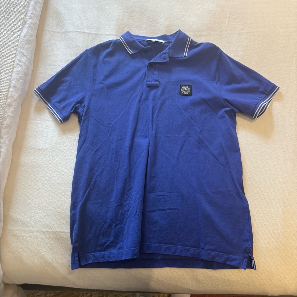 Stone Island Royal Blue Polo with White Stripe Trim Slim fit